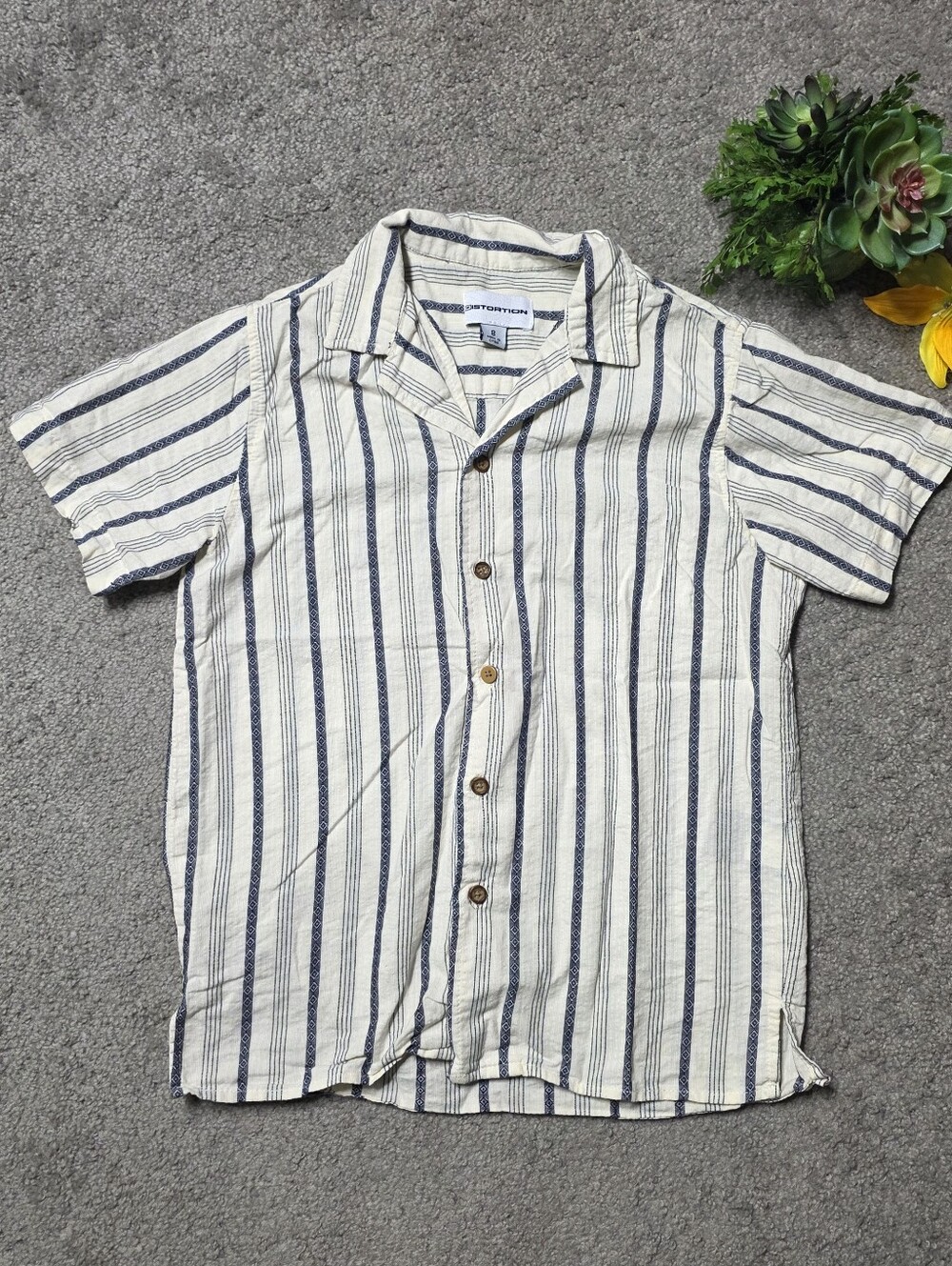 Distortion Boys Western Style Button Up Shirt Cream and Blue Size 8